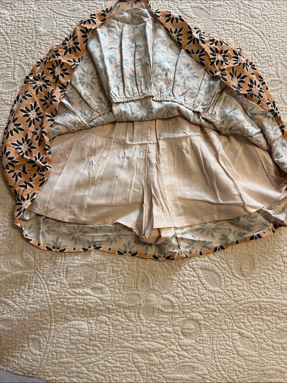ZARA Girls Beige Floral Skirt with built in shorts